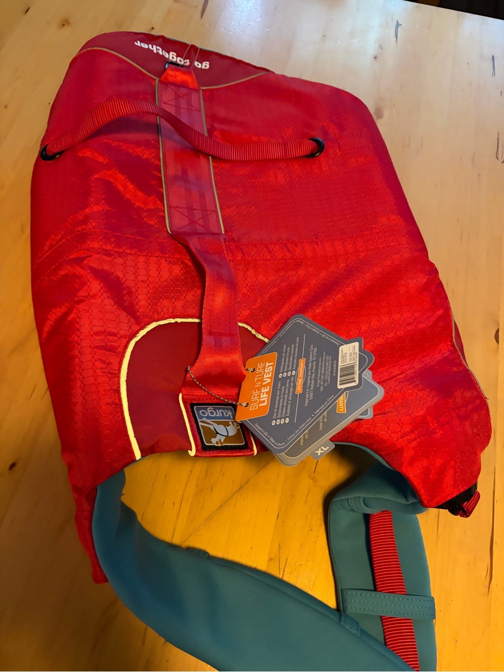 Kurgo Red Duffel Bag with Teal Handles